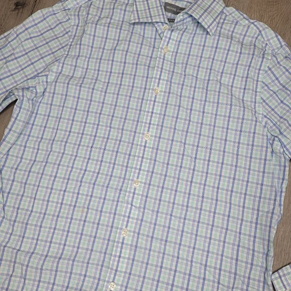 Michael Kors Men's Slim Fit Checkered Button-Up Shirt fall Size large 32/33 16 - Picture 5 of 5
